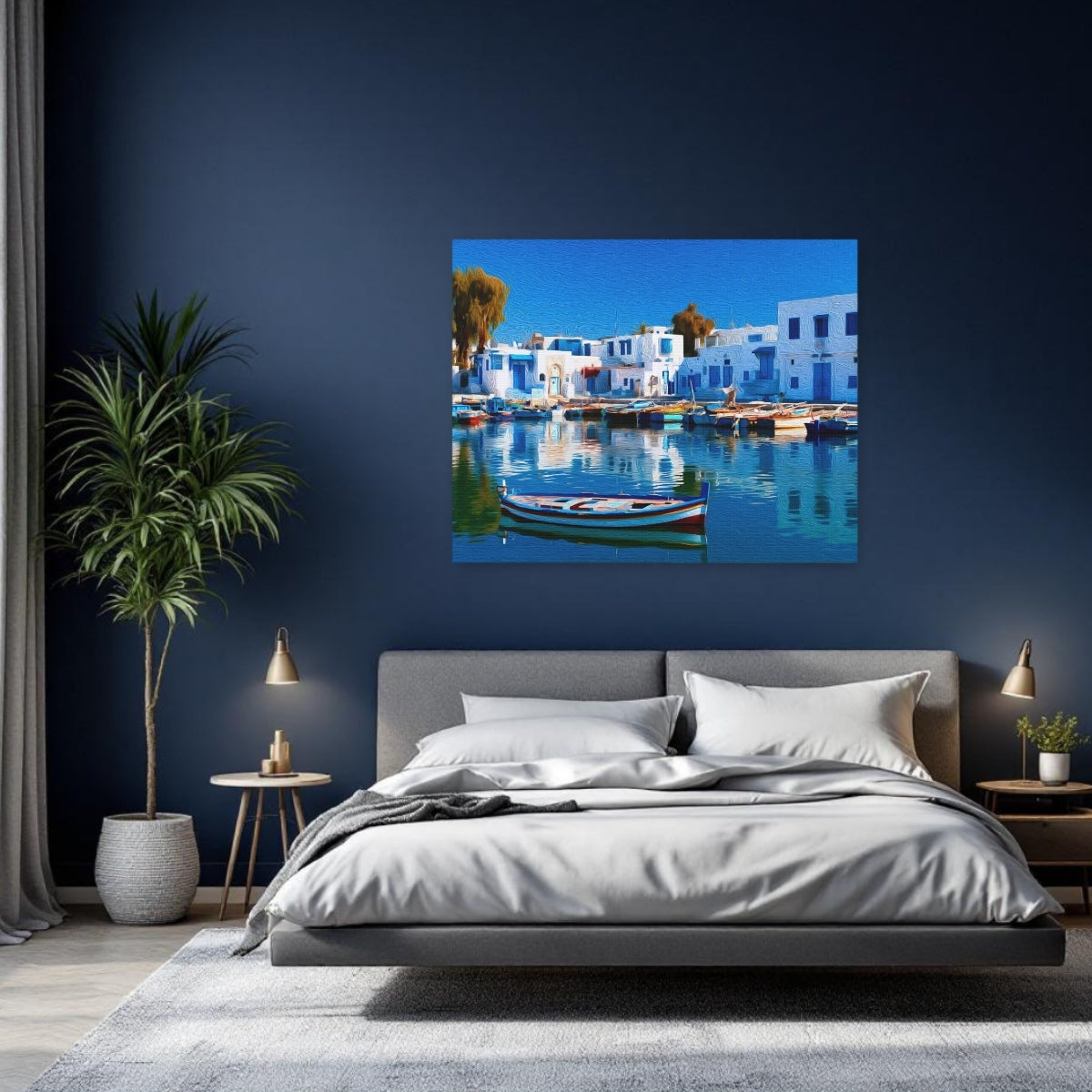 Sidi Bou Said, Tunisia | Nabeul Harbor Whitewashed Waterfront | Original Series Gallery Canvas detail