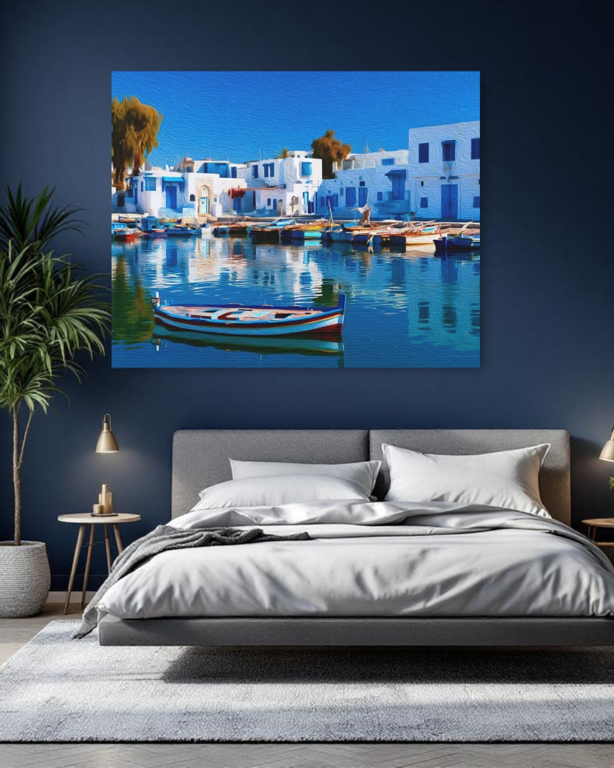 Sidi Bou Said, Tunisia | Nabeul Harbor Whitewashed Waterfront | Original Series Gallery Canvas detail