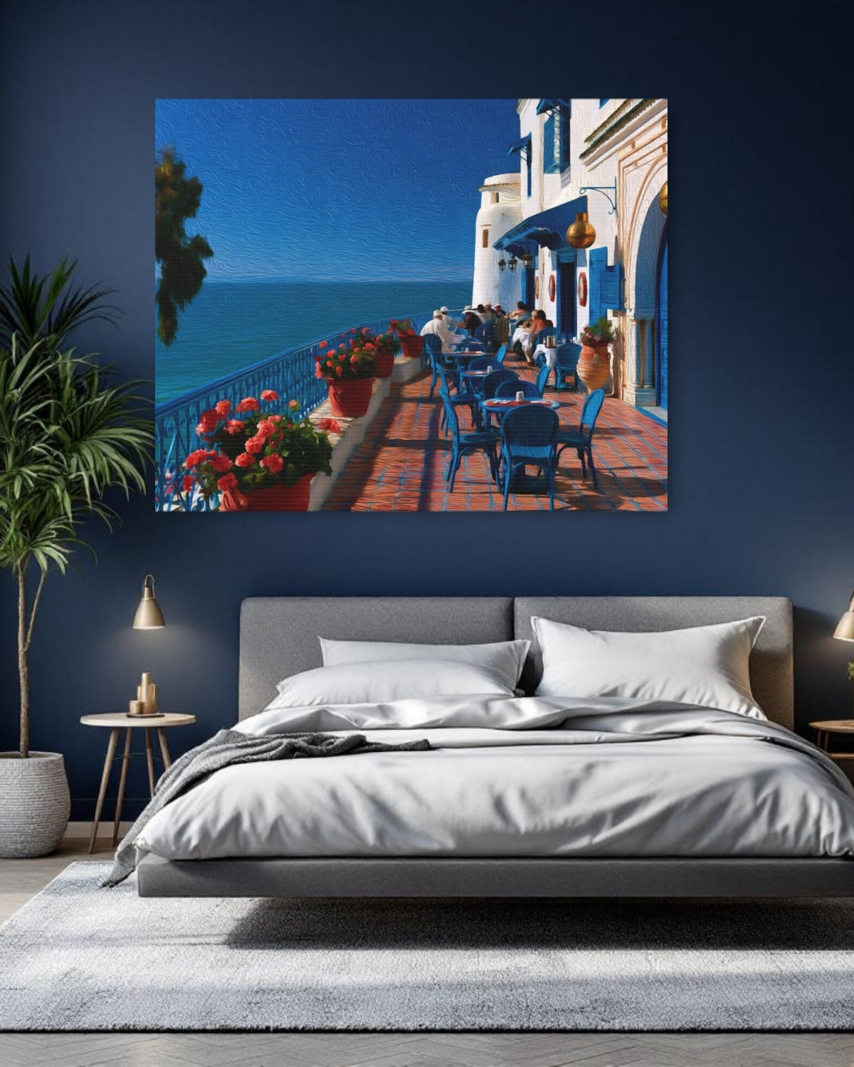 Sidi Bou Said, Tunisia | Cafe des Nattes Terrace Sidi Bou Said | Original Series Gallery Canvas detail