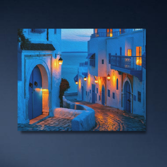 Sidi Bou Said, Tunisia | Sidi Bou Said Evening Alley | Original Series Gallery Canvas