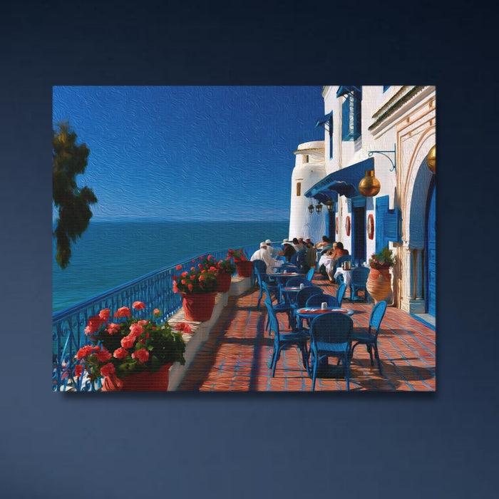 Sidi Bou Said, Tunisia | Cafe des Nattes Terrace Sidi Bou Said | Original Series Gallery Canvas