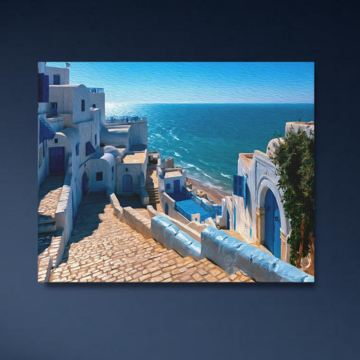Sidi Bou Said, Tunisia | Sidi Bou Said Coastal Medina Alley | Original Series Gallery Canvas