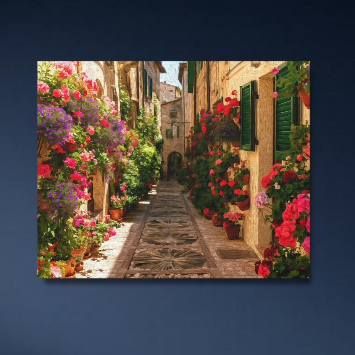 Spello Flower-Lined Medieval Alley — Spello, Italy, close-up detail