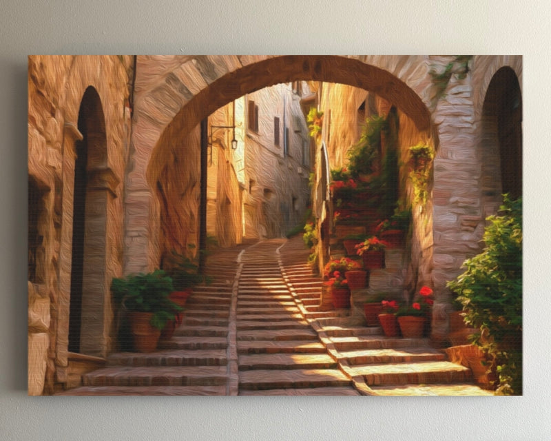 Spello Stone Archway Staircase — Spello, Italy