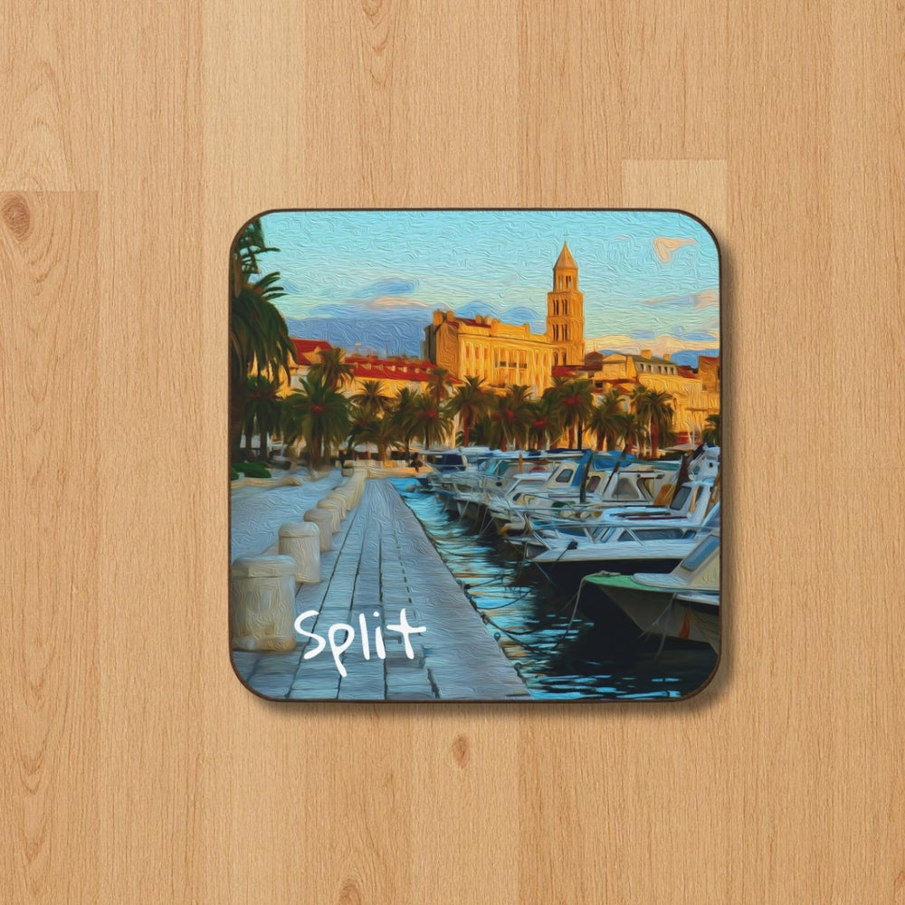 Split, Croatia | Riva Waterfront Harbor View | Original Series Hardboard Coaster