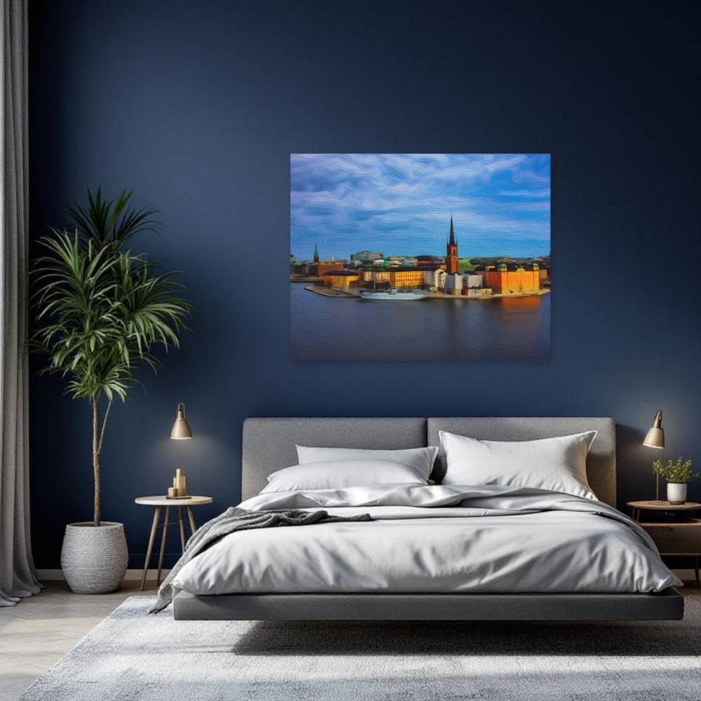 Stockholm, Sweden | Gamla Stan Waterfront Skyline | Original Series Gallery Canvas detail