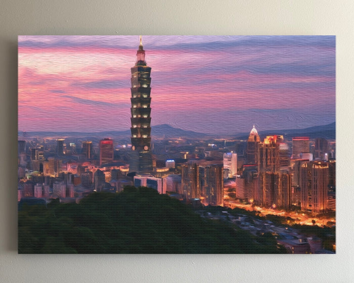Taipei City Skyline Sunset &mdash; Taipei watercolour canvas