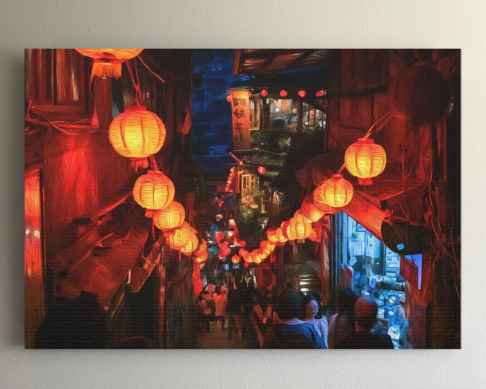 Jiufen Old Street Lanterns &mdash; Taipei watercolour canvas