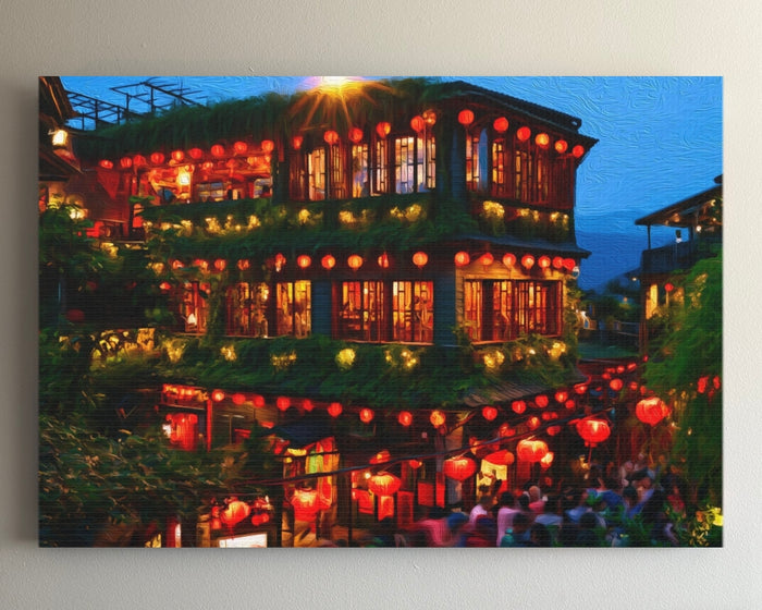 Jiufen Old Street Teahouse &mdash; Taipei watercolour canvas