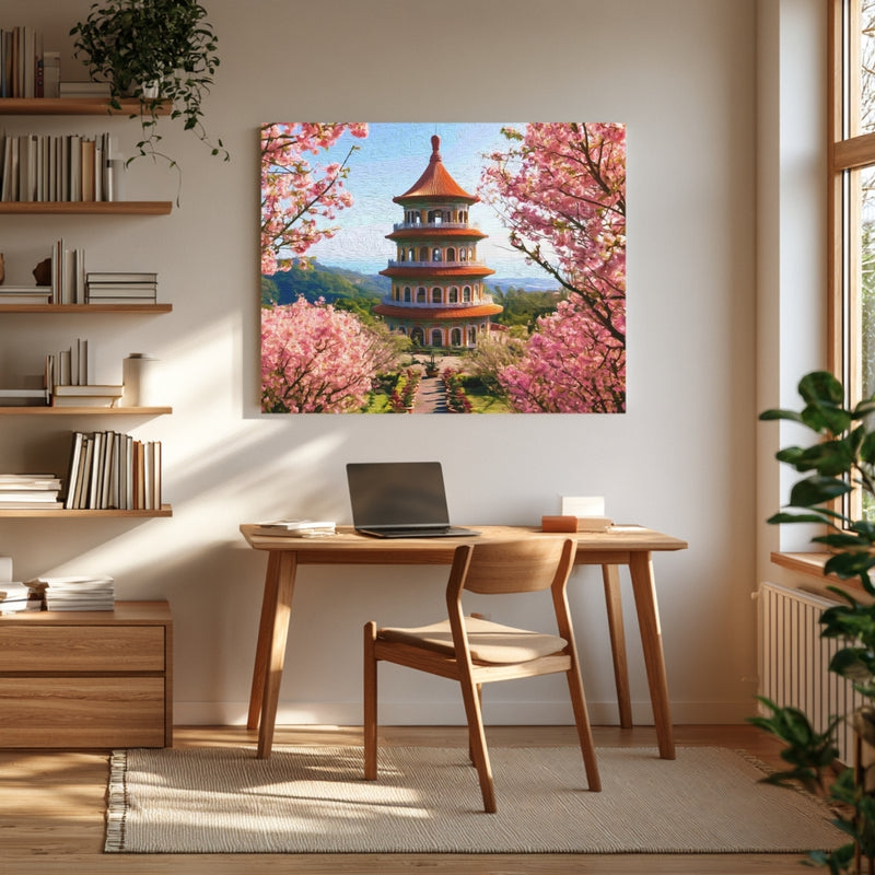 Taipei, Taiwan | Tianyuan Temple Pagoda Cherry Blossoms | Original Series Gallery Canvas