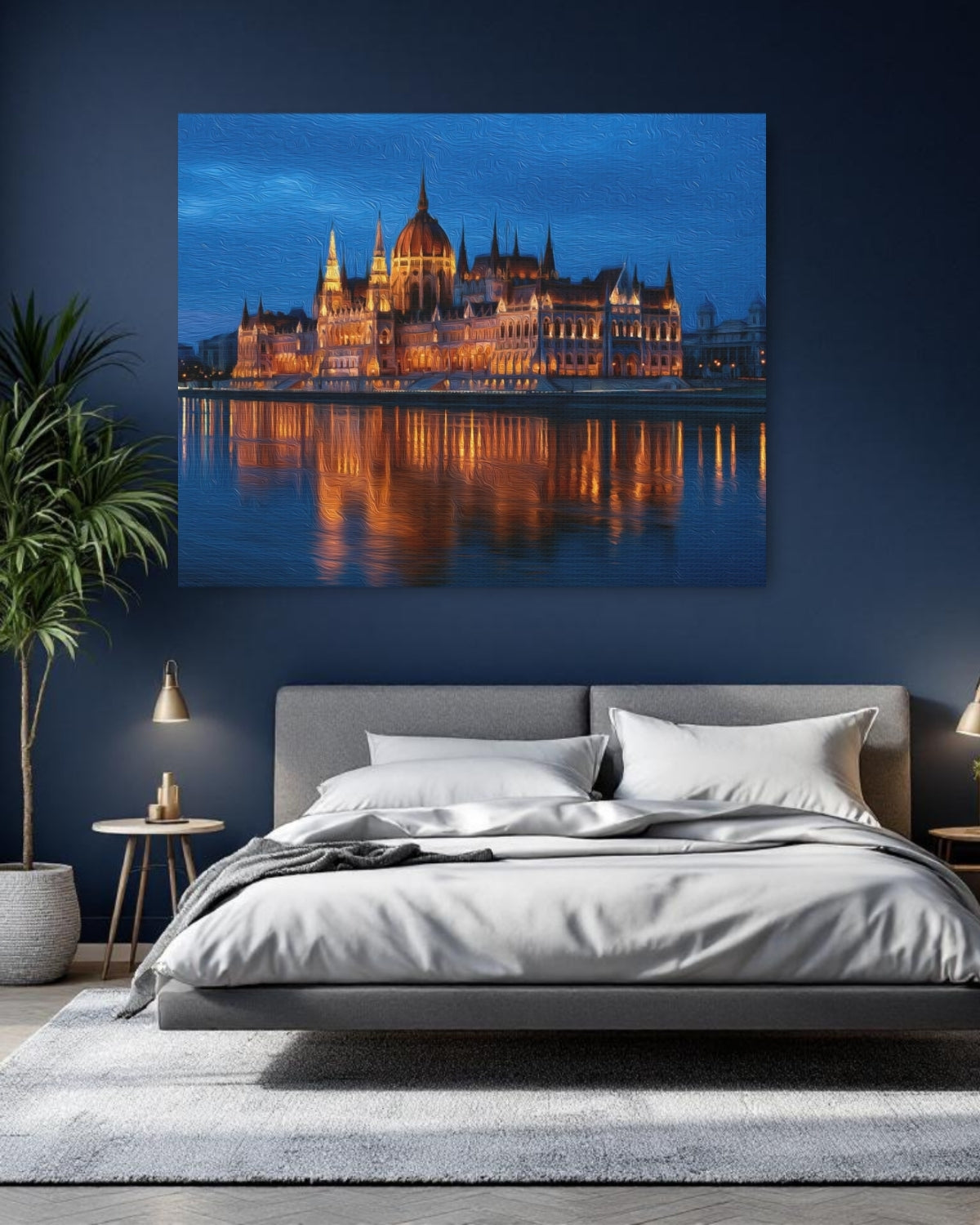 The Hungarian Parliament Building at night, from across the Danube | Hungarian Parliament Building Night | Original Series Gallery Canvas detail