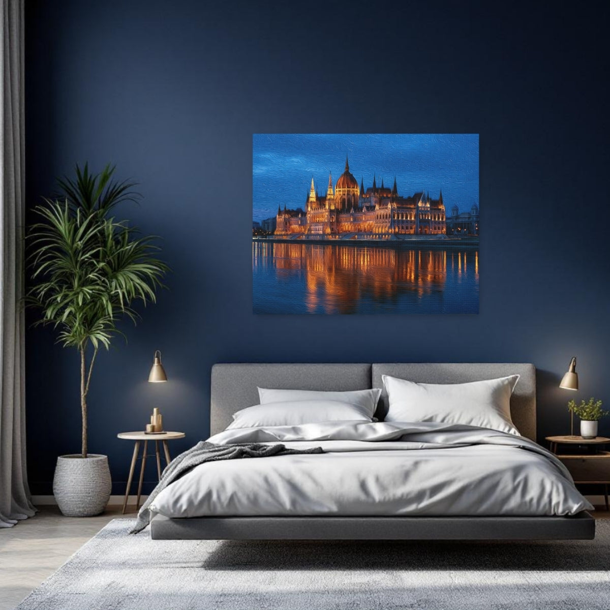 The Hungarian Parliament Building at night, from across the Danube | Hungarian Parliament Building Night | Original Series Gallery Canvas detail