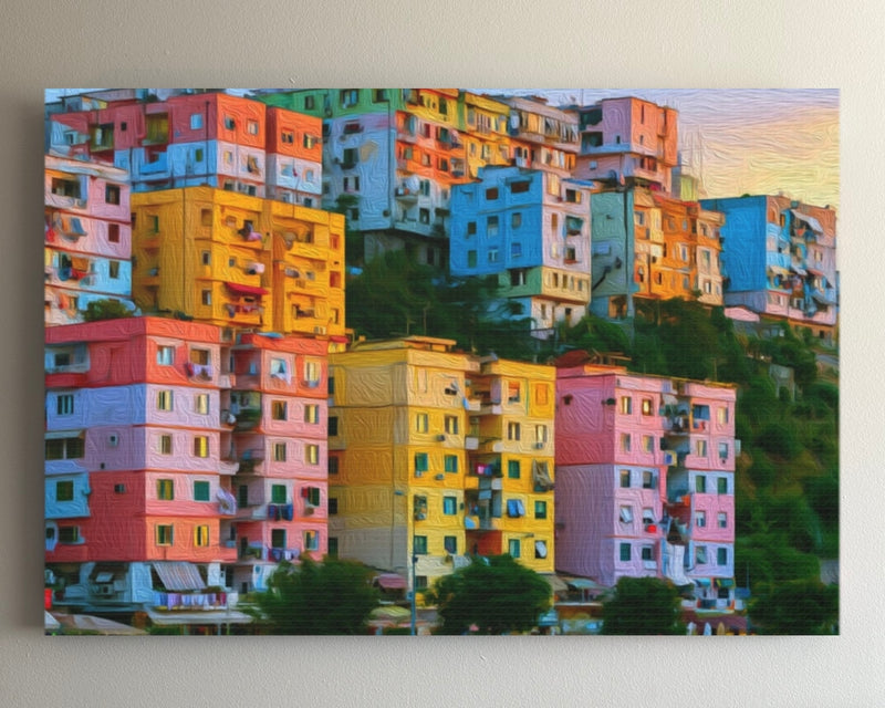 Colorful Hillside Apartment Blocks — Tirana, Albania