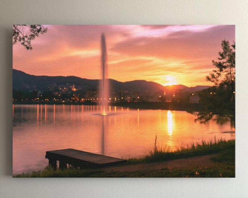 Lake Tirana Fountain Sunset — Tirana, Albania
