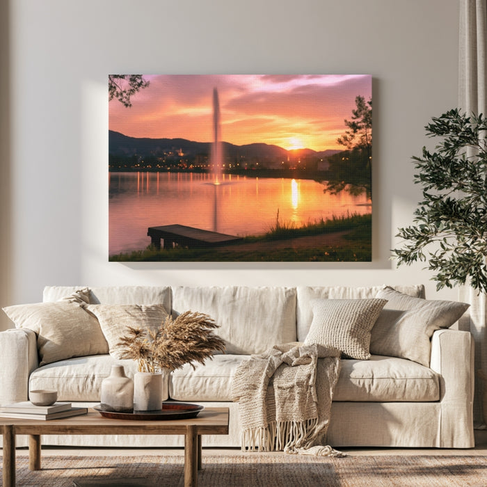 Lake Tirana Fountain Sunset