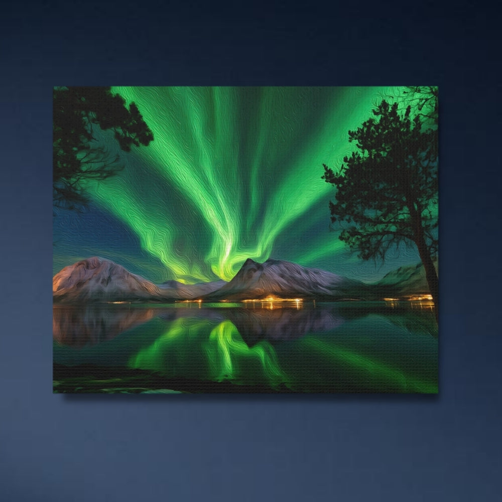 Tromsø, Norway | Aurora Over Arctic Fjord | Original Series Gallery Canvas detail