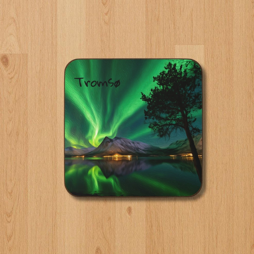 Tromsø, Norway | Aurora Over Arctic Fjord | Original Series Hardboard Coaster