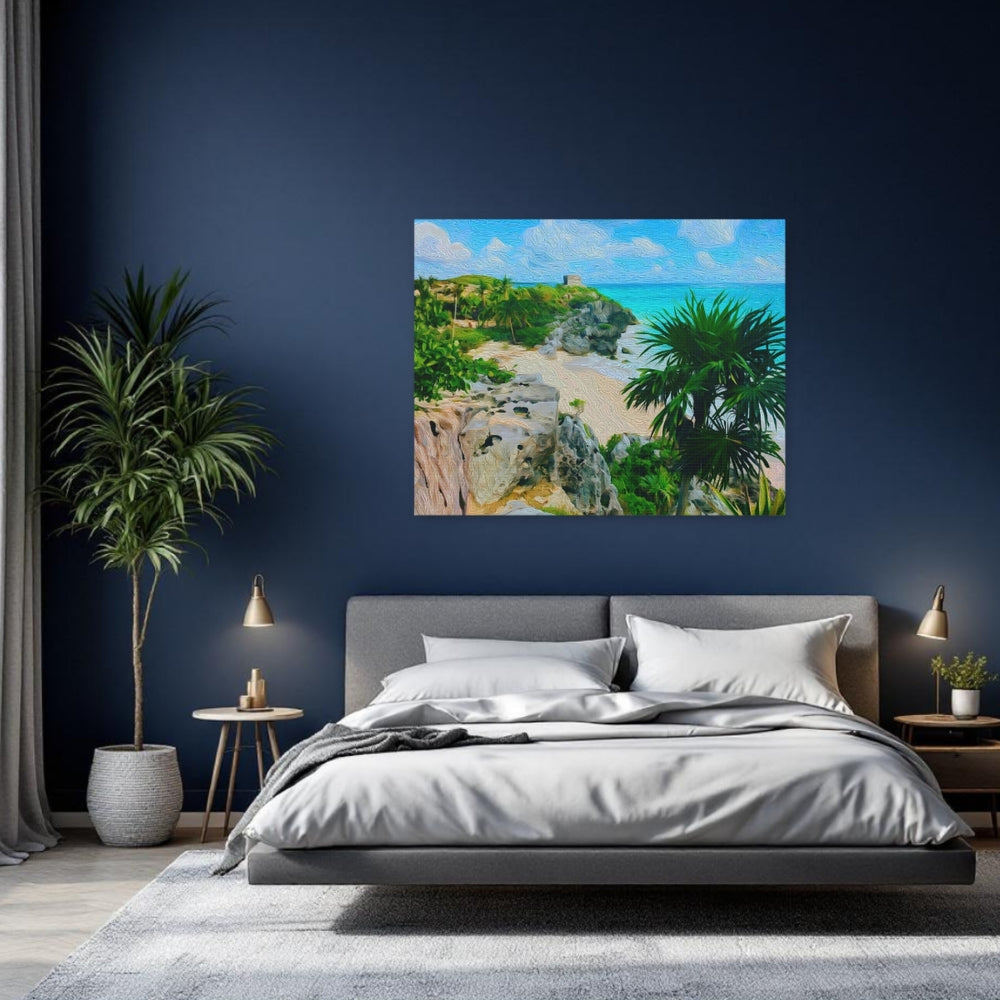 Tulum, Mexico | Ancient Ruins Coastal Cliffs | Original Series Gallery Canvas detail