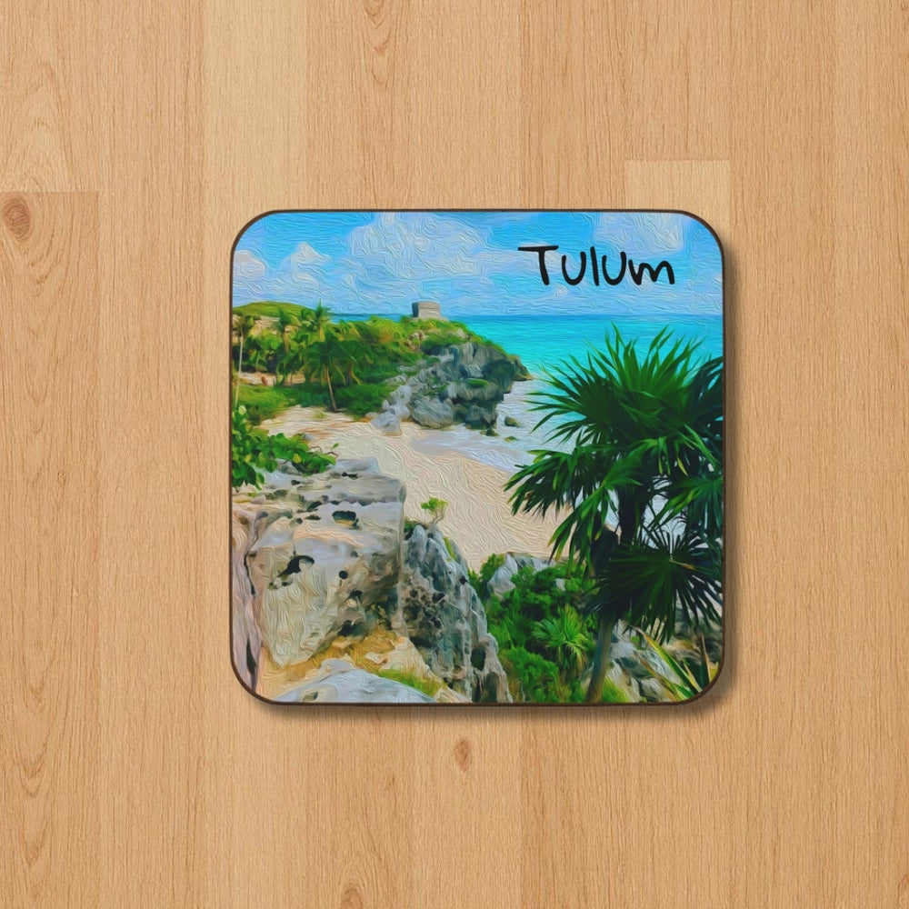 Tulum, Mexico | Ancient Ruins Coastal Cliffs | Original Series Hardboard Coaster