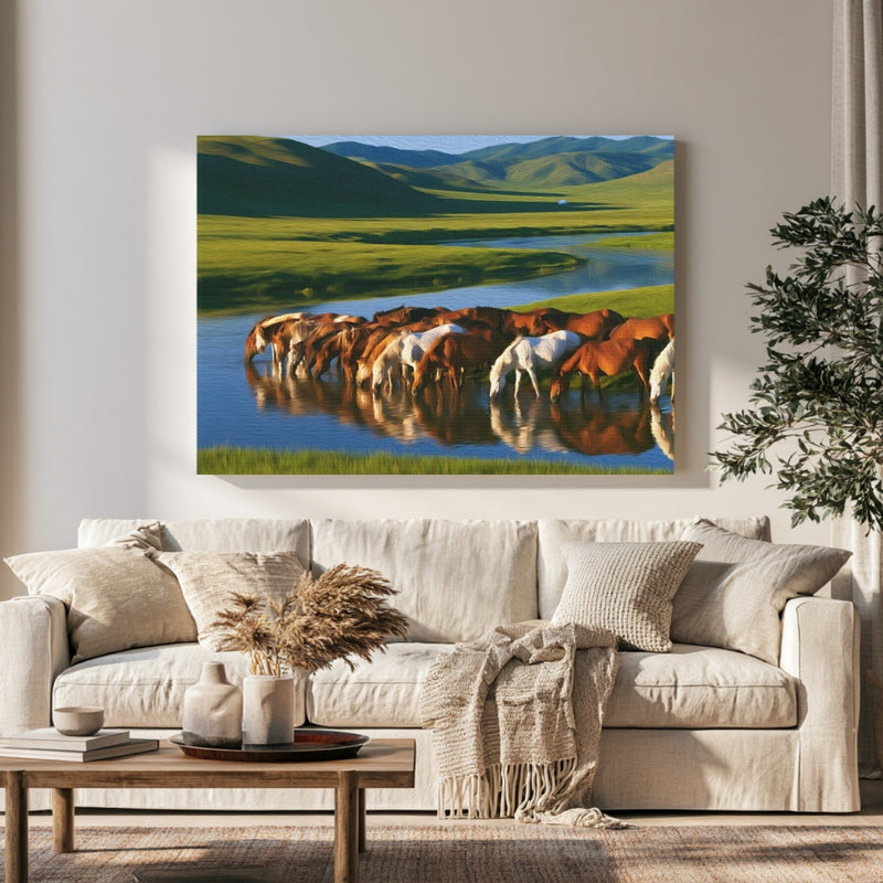 Mongolian Steppe River Horses in a room — Ulaanbaatar, Mongolia