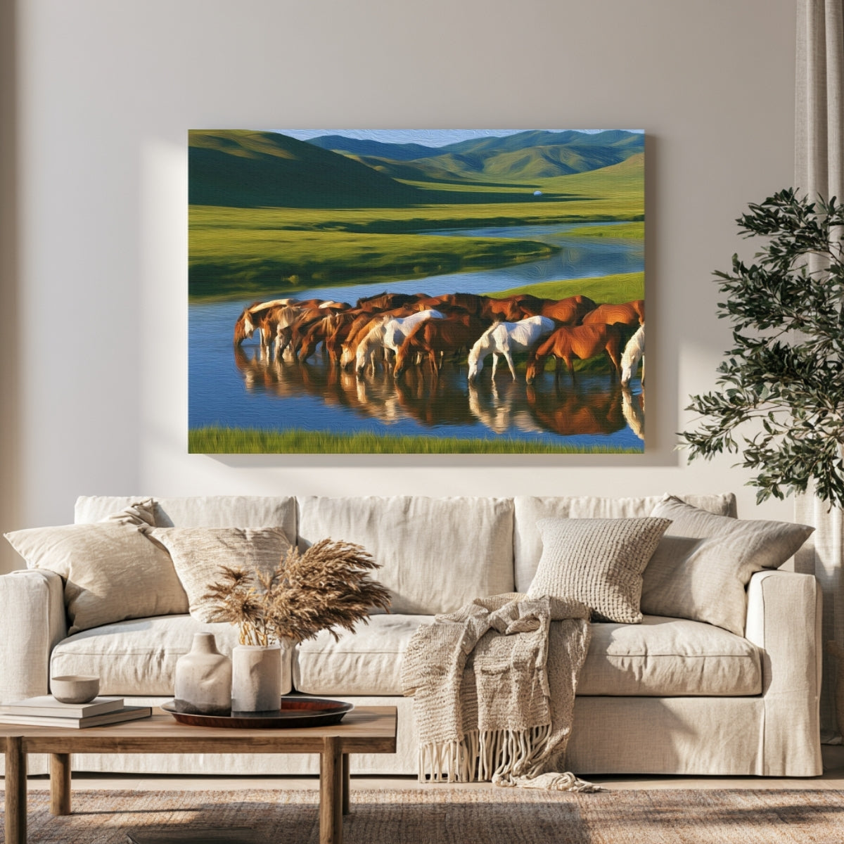 Mongolian Steppe River Horses — Ulaanbaatar, Mongolia, view 1