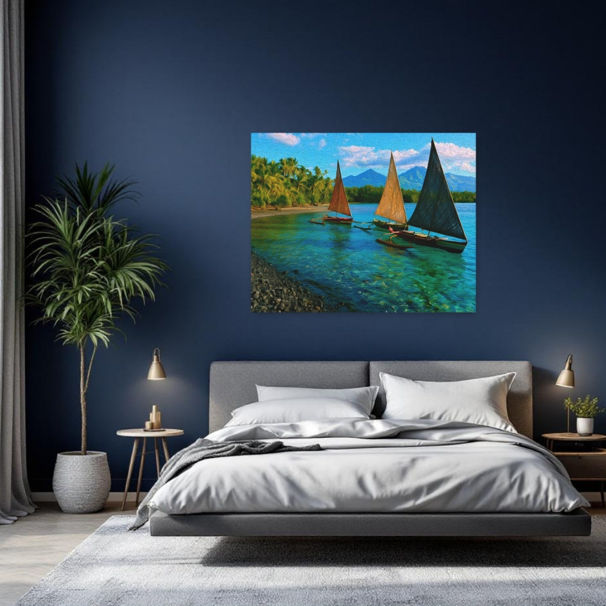 Traditional Outrigger Sailboats Shore — Vanuatu Islands, Vanuatu, study 2