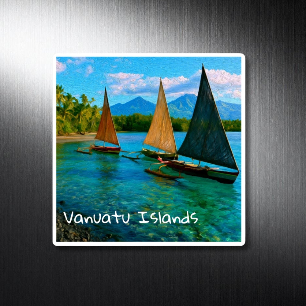 Vanuatu Islands, Vanuatu | Traditional Outrigger Sailboats Shore | Original Series Decorative Magnet