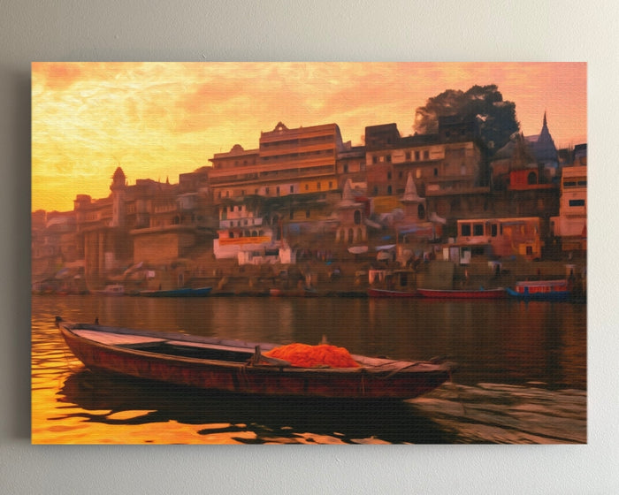 Varanasi Ghats Ganges River &mdash; Varanasi watercolour canvas