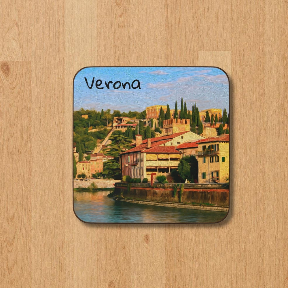 Verona, Italy | Adige River Hillside Views | Original Series Hardboard Coaster