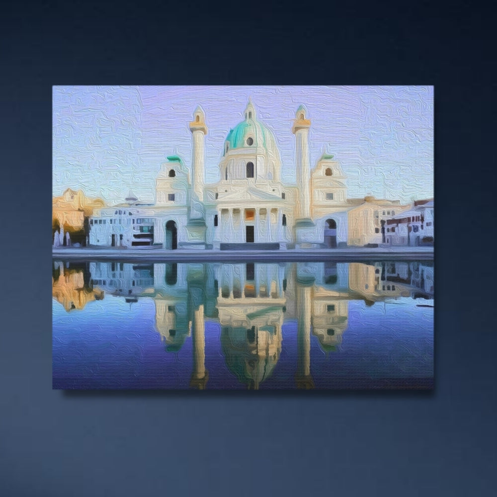 Vienna, Austria | Karlskirche Reflected in Water | Original Series Gallery Canvas detail