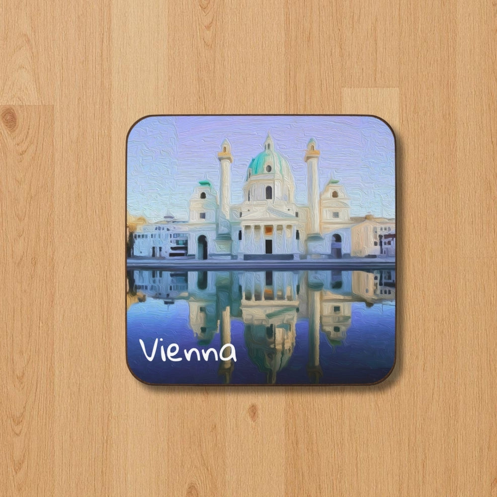 Vienna, Austria | Karlskirche Reflected in Water | Original Series Hardboard Coaster