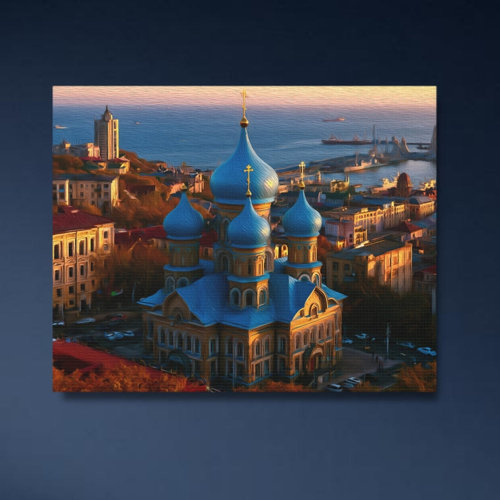Vladivostok, Russia | Orthodox Cathedral Harbor View | Original Series Gallery Canvas detail