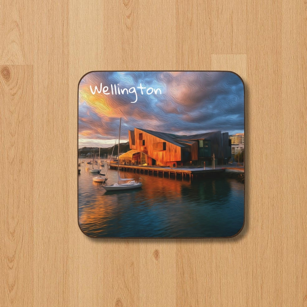 Wellington, New Zealand | Wellington Harbour at Sunset | Original Series Hardboard Coaster