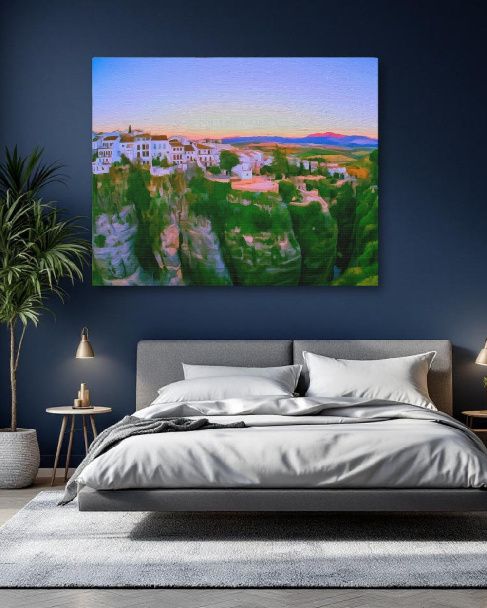 White Villages of Andalusia, Spain | Cliffside White Village Sunset | Original Series Gallery Canvas detail