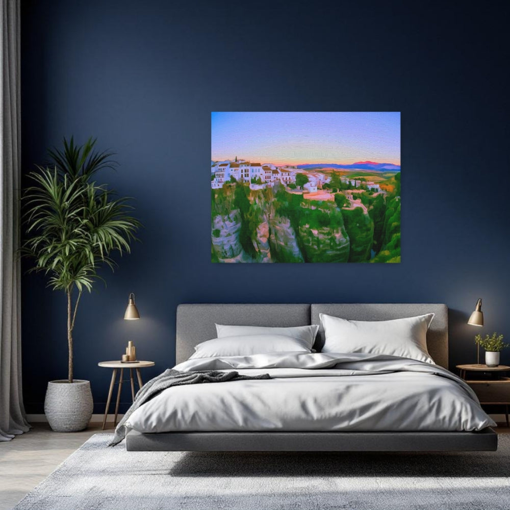White Villages of Andalusia, Spain | Cliffside White Village Sunset | Original Series Gallery Canvas detail