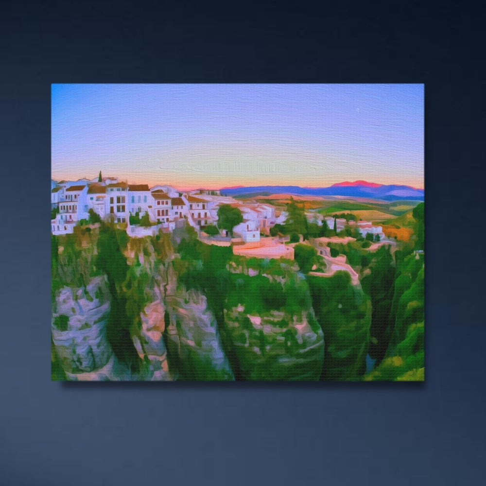White Villages of Andalusia, Spain | Cliffside White Village Sunset | Original Series Gallery Canvas detail