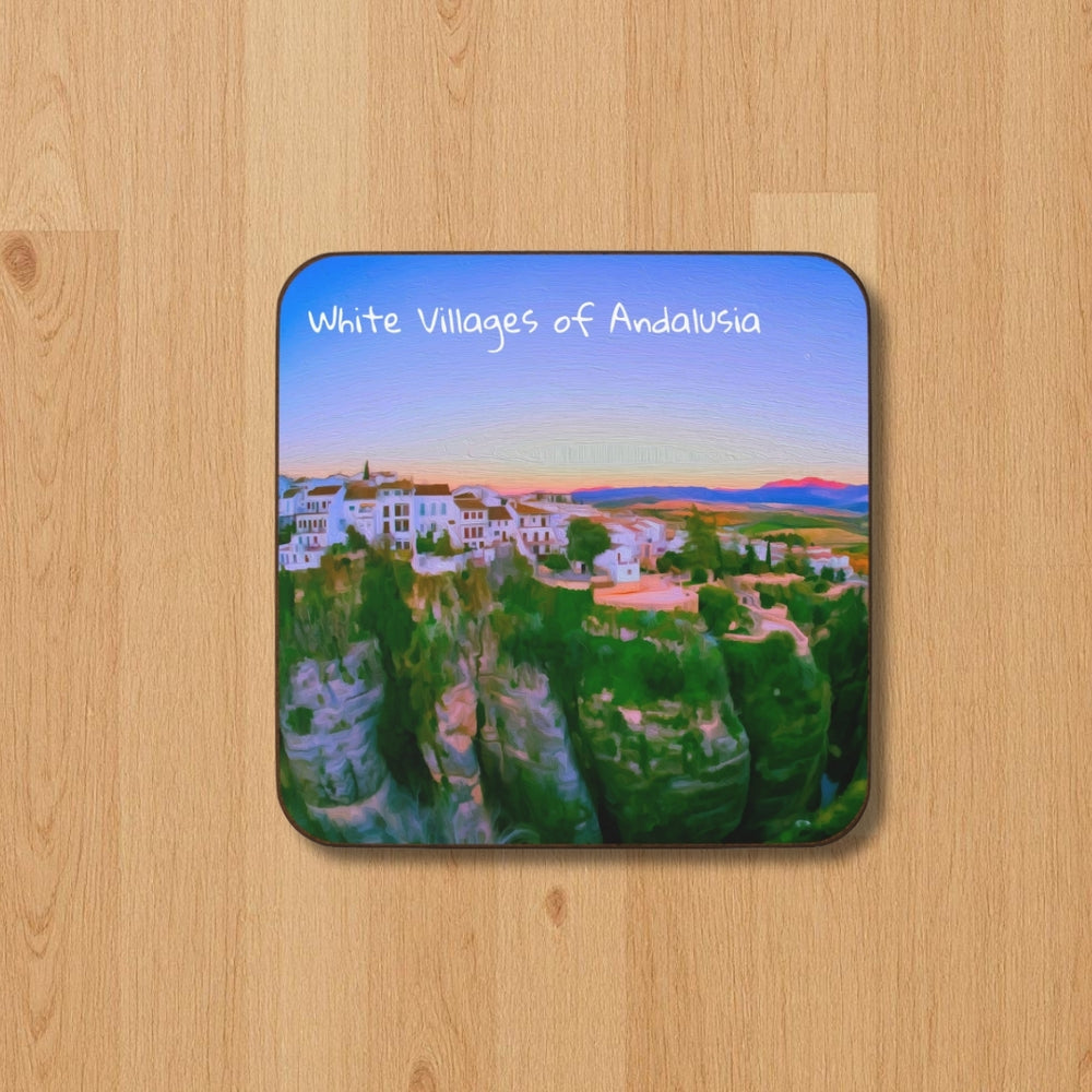 White Villages of Andalusia, Spain | Cliffside White Village Sunset | Original Series Hardboard Coaster