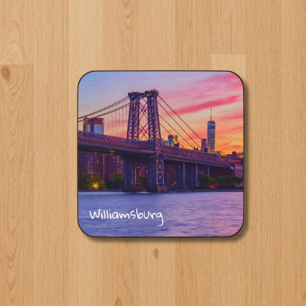 Williamsburg, Brooklyn | Williamsburg Bridge at Sunset | Original Series Hardboard Coaster