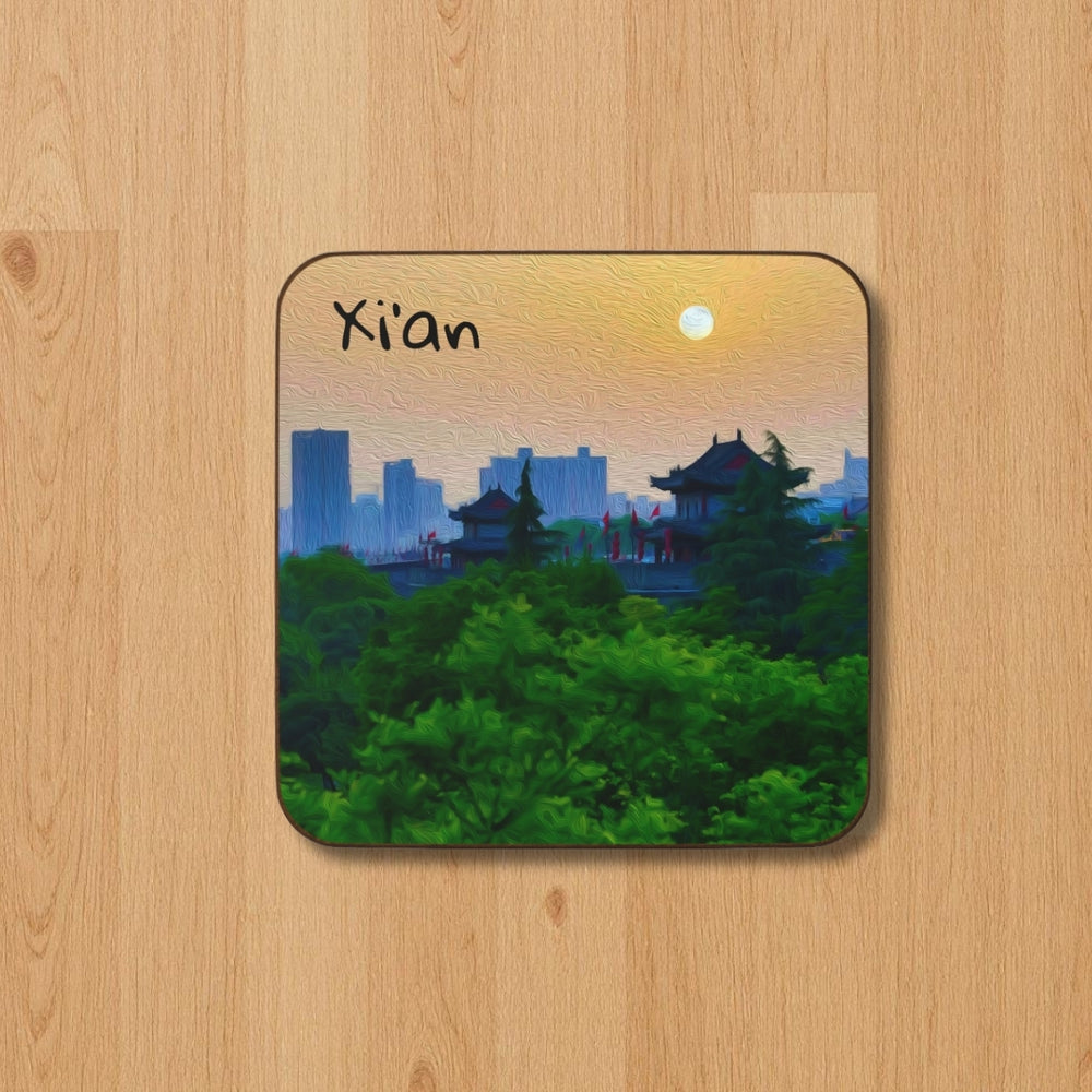 Xi'an, China | Ancient Pagodas Meet Skyline | Original Series Hardboard Coaster