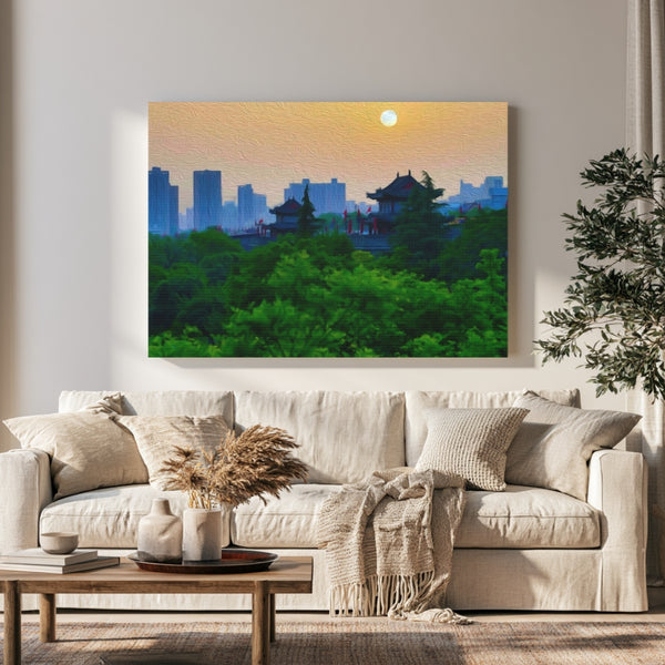 Xi'an, China | Ancient City Wall Pavilions At Sunrise | Original Series Gallery Canvas