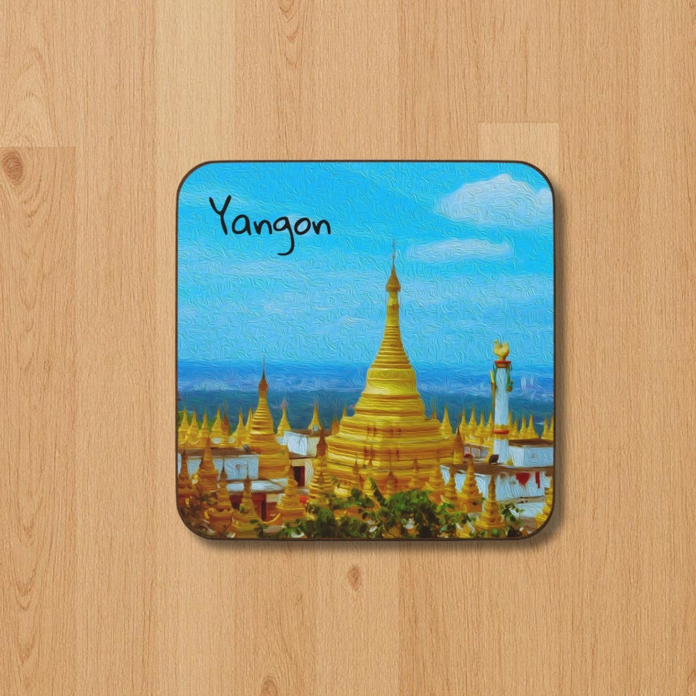 Yangon, Myanmar | Golden Pagodas of Yangon | Original Series Hardboard Coaster