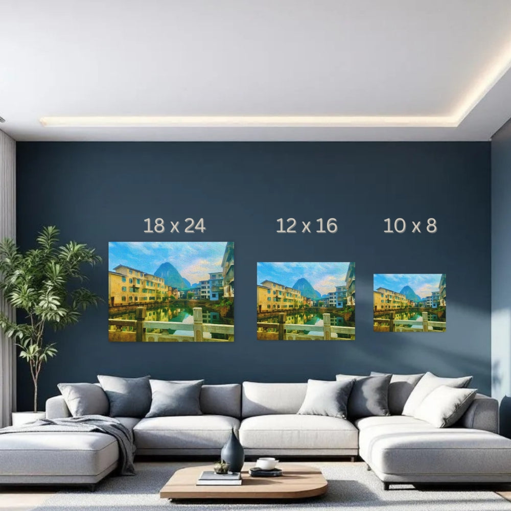 Yangshuo, China | Riverside Town Karst Mountains | Original Series Gallery Canvas detail