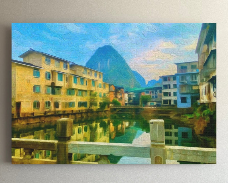 Canal Reflections And Karst Peak — Yangshuo, China