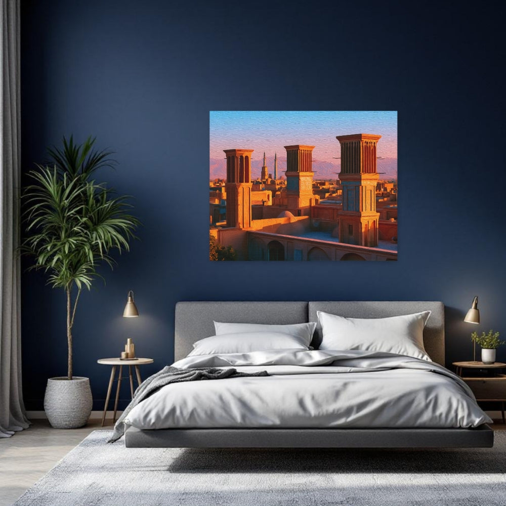 Yazd, Iran | Ancient Windtower Skyline | Original Series Gallery Canvas detail