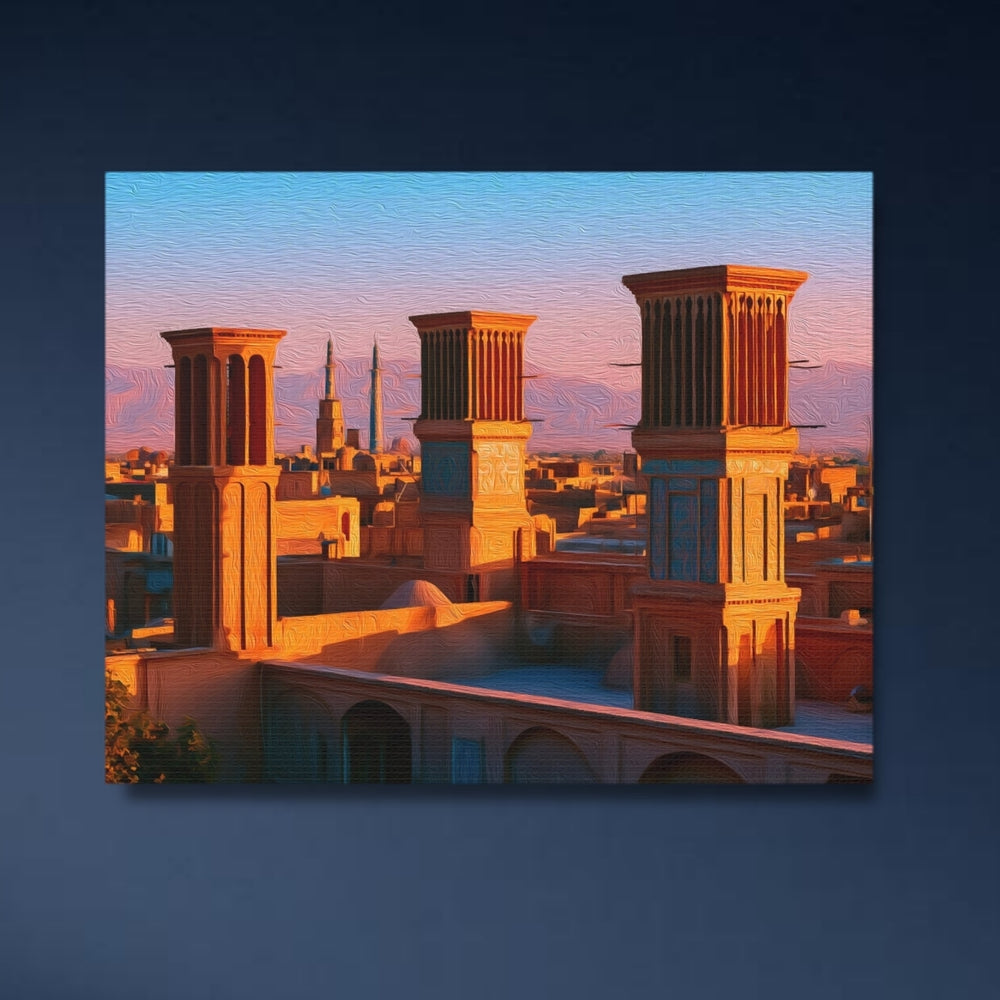 Yazd, Iran | Ancient Windtower Skyline | Original Series Gallery Canvas detail