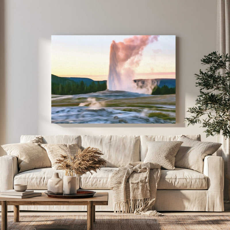 Old Faithful Geyser Eruption in a room — Yellowstone National Park, Wyoming