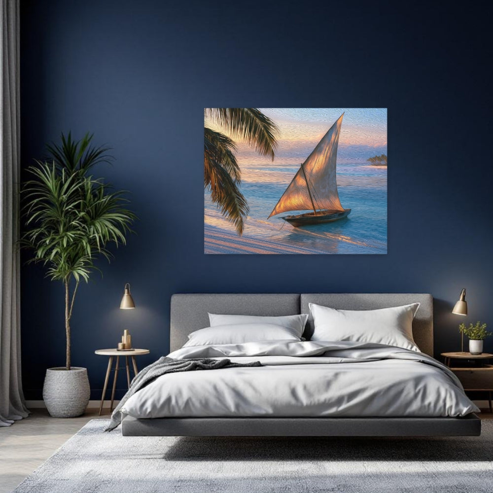 Zanzibar, Tanzania | Zanzibar Dhow Sunset Shore | Original Series Gallery Canvas detail