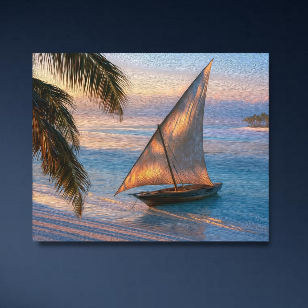 Zanzibar, Tanzania | Zanzibar Dhow Sunset Shore | Original Series Gallery Canvas detail