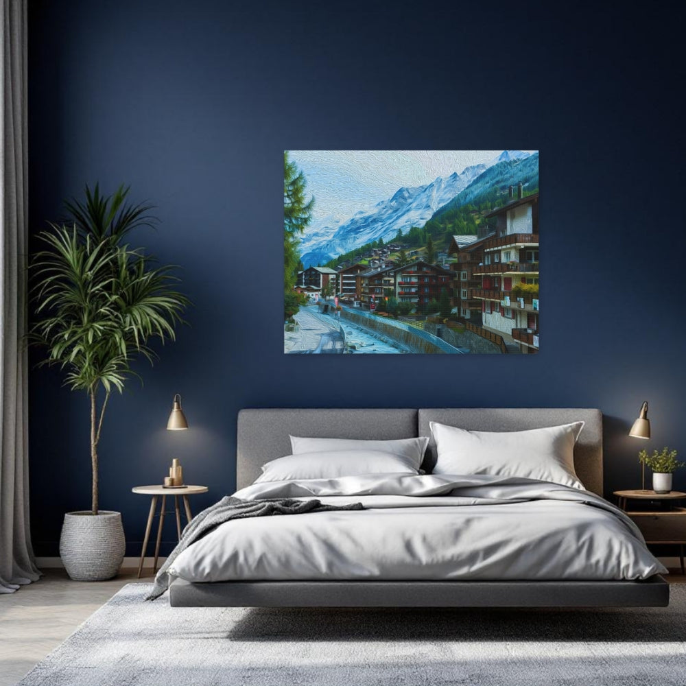 Zermatt, Switzerland | Alpine Village Mountain Stream | Original Series Gallery Canvas detail