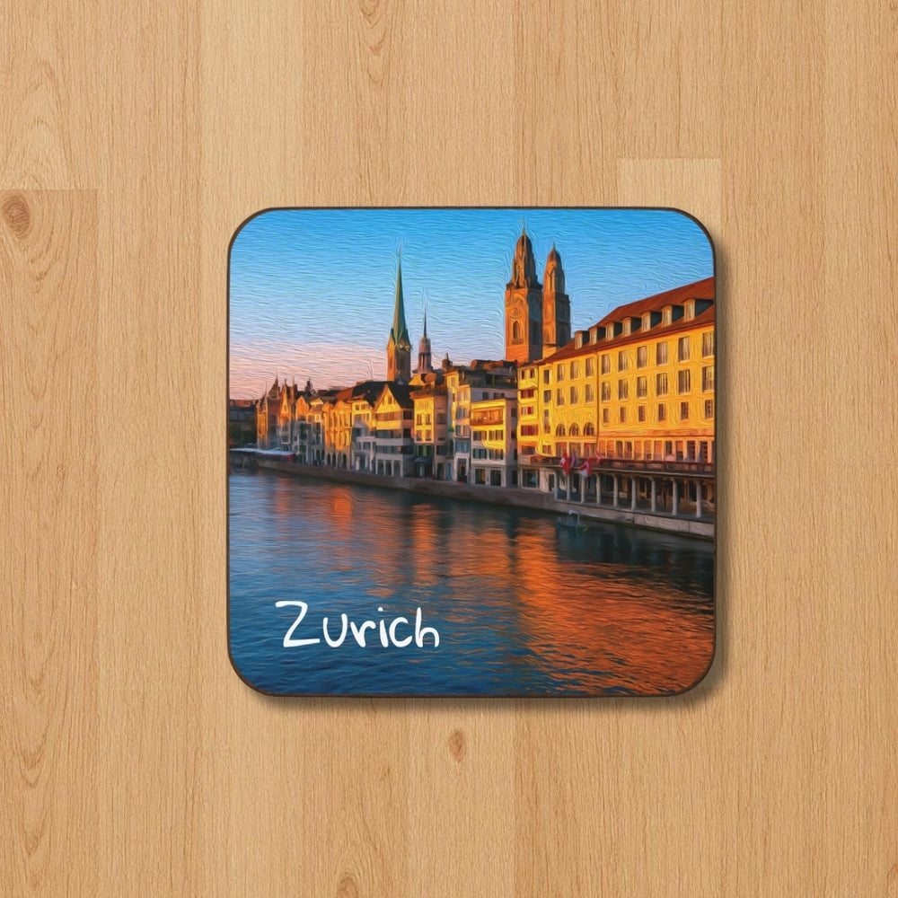 Zurich, Switzerland | Limmat River Old Town | Original Series Hardboard Coaster